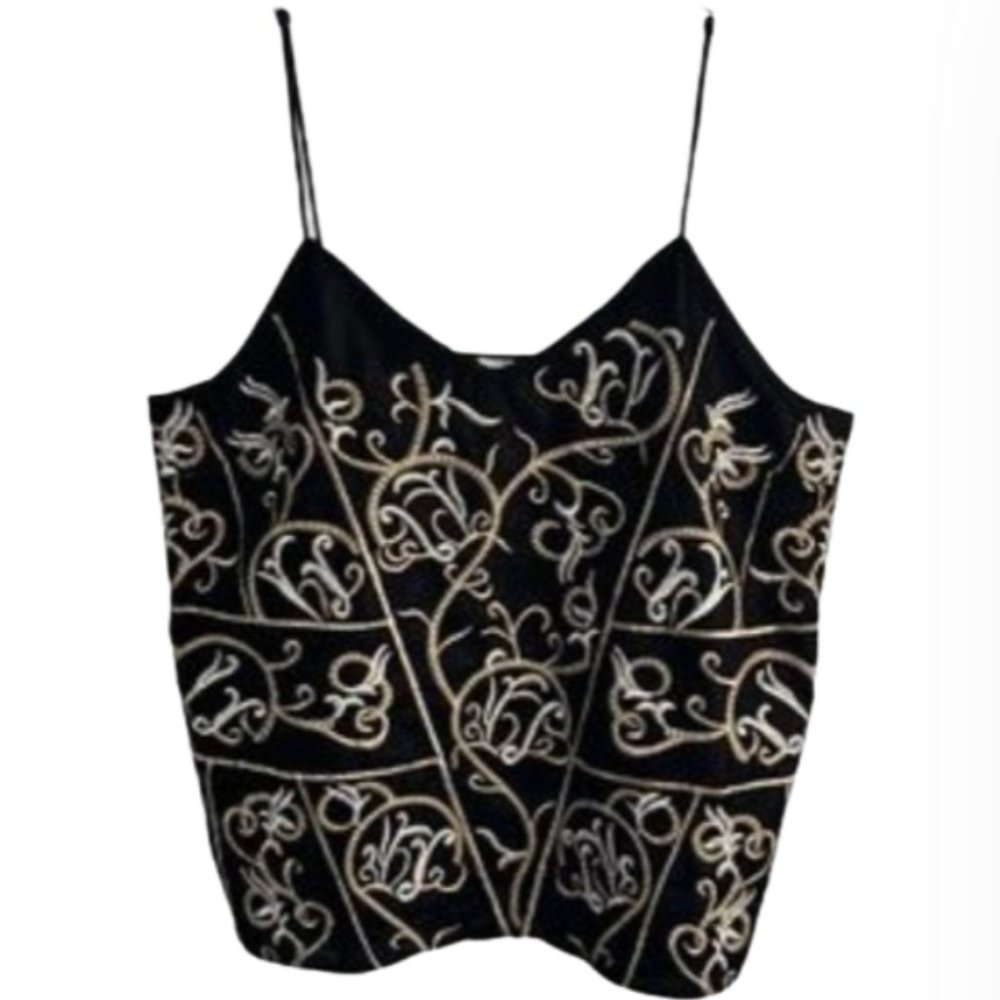 Anthropologie Seen Worn Kept Embroidered Velvet Black Tank Top - L  NWT